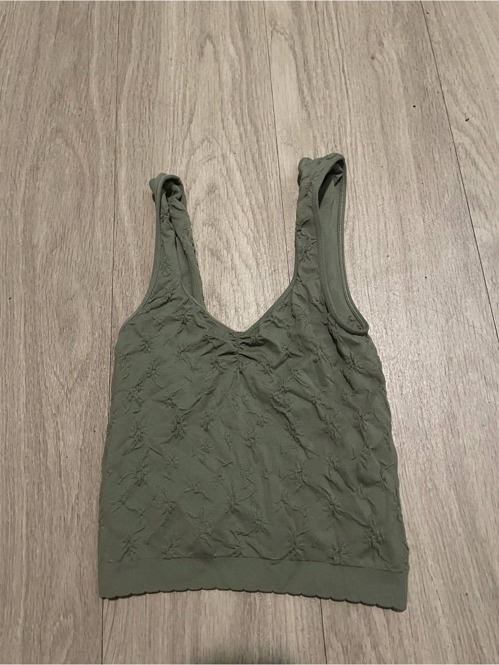 aerie Olive Green Embroidered Scoop Tank